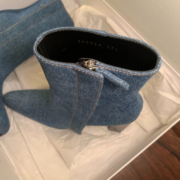 Balenciaga Blue Denim Block-Heel Ankle Booties - Picture 7 of 8